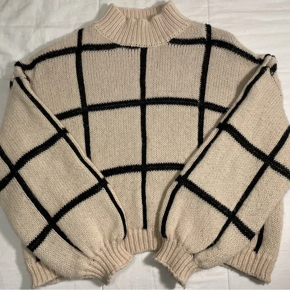 Anthropologie Little Lies Checkmate Mock Neck Chunky Turtleneck Sweater (M/L) - Picture 4 of 9